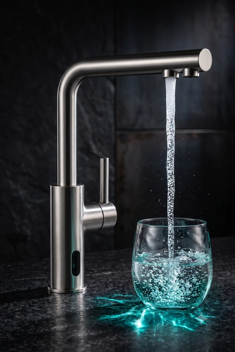 Waterstofrijk water met micro-bubbels stroomt uit de VitaTap-kraan
